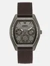 GUESS FACTORY DARK SILVER-TONE AND BROWN SILICONE ANALOG WATCH