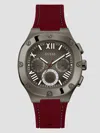 Guess Factory Dark Silver-tone And Burgundy Silicone Multifunction Watch In Multi