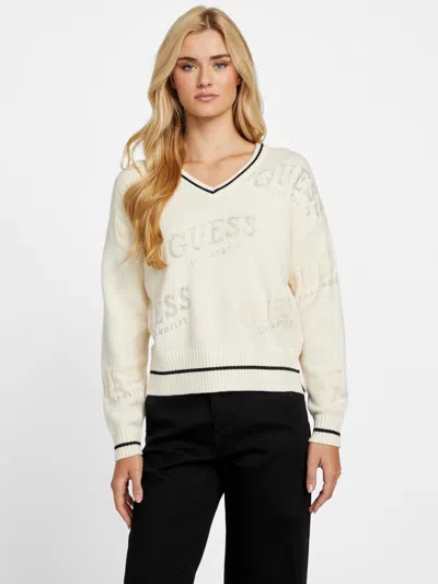 Guess Factory Dateryn V-neck Sweater In White