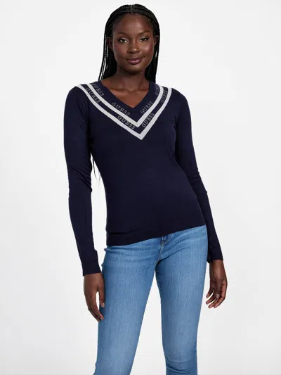 Guess Factory Davinia V-neck Sweater In Blue