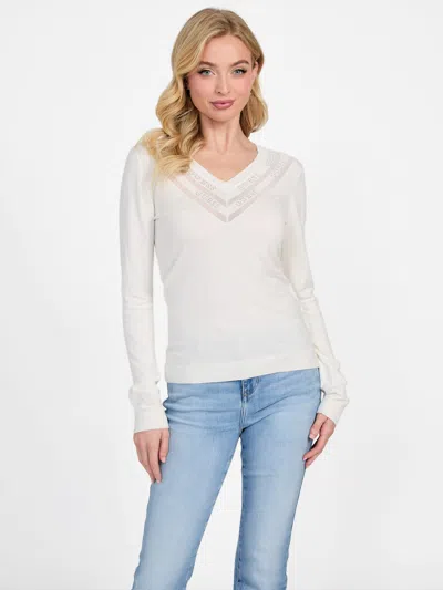 Guess Factory Davinia V-neck Sweater In White