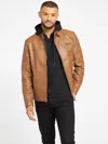 Guess Factory Davino Faux-leather Hooded Moto Jacket In Multi