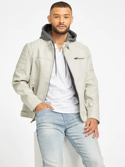 Guess Factory Davino Faux-leather Hooded Moto Jacket In White