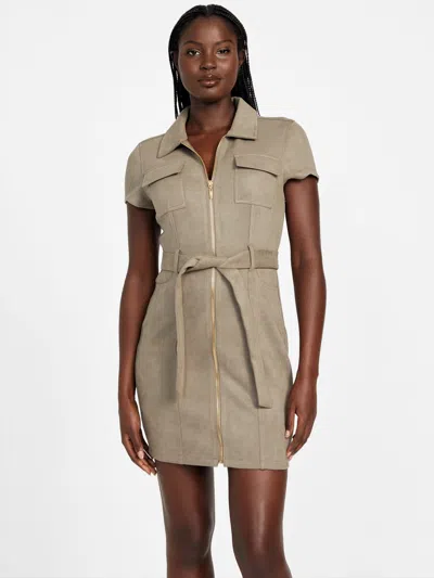 Guess Factory Deanna Faux-suede Shirt Dress In Neutral