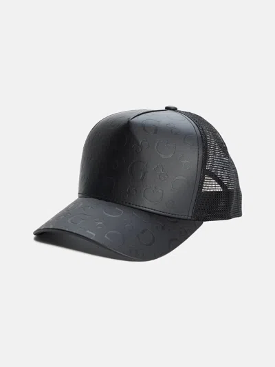 Guess Factory Debossed Logo Faux-leather Baseball Hat In Black
