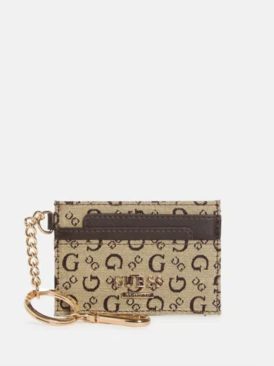 Guess Factory Deerfield Jacquard Logo Card Case In Brown