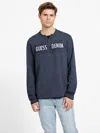 Guess Factory Degar Logo Henley Tee In Blue