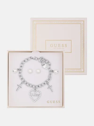Guess Factory Demi Silver-tone Charm Bracelet And Earrings Box Set