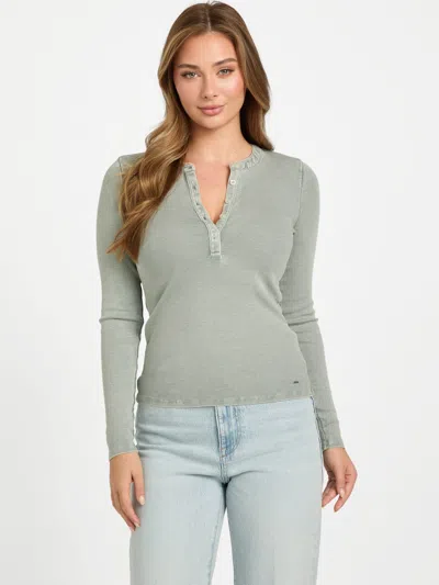 Guess Factory Denaya Washed Henley Top In Gray