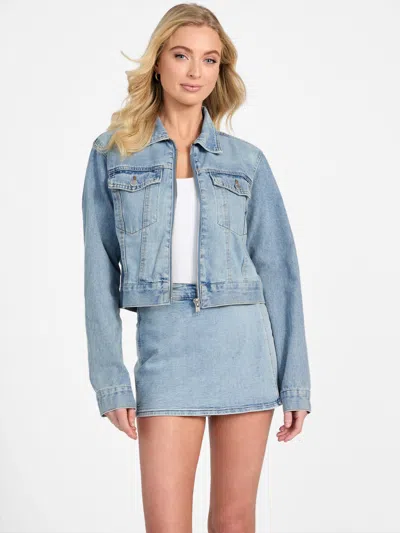 Guess Factory Denim Zip Jacket In Blue