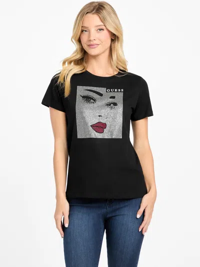 Guess Factory Dreamy Rhinestone Model Tee In Black