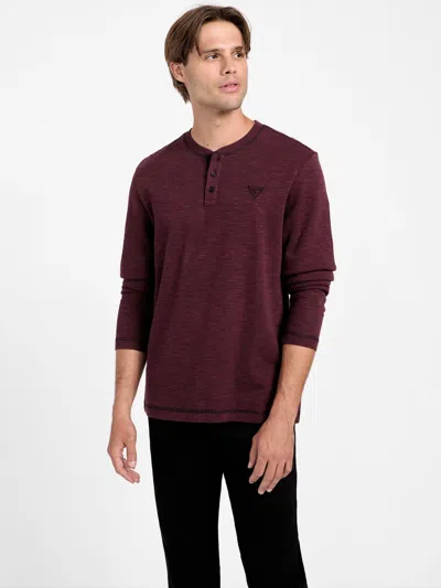 Guess Factory Dunston Henley Tee In Burgundy