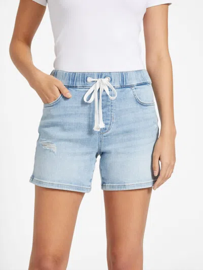 Guess Factory Eco Anya Mid-rise Jogger Shorts In Blue