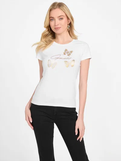 Guess Factory Eco Athalia Butterfly Tee In White