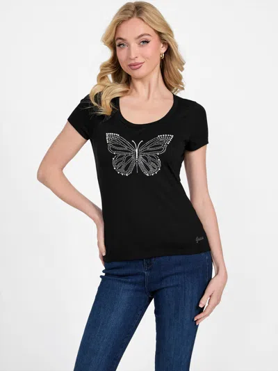 Guess Factory Eco Chrysalis Butterfly Tee In Black