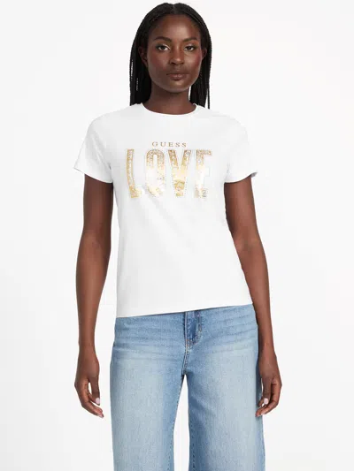 Guess Factory Eco Crewneck Lettie Tee In White