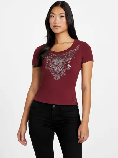 Guess Factory Eco Hardee Butterfly Tee In Burgundy