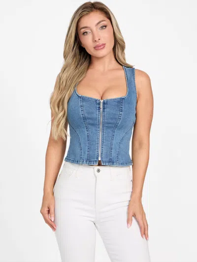 Guess Factory Eco Hillary Denim Top In Blue