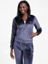 Guess Factory Eco Janess Logo-tape Velour Jacket In Blue