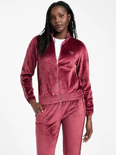 Guess Factory Eco Janess Logo-tape Velour Jacket In Red