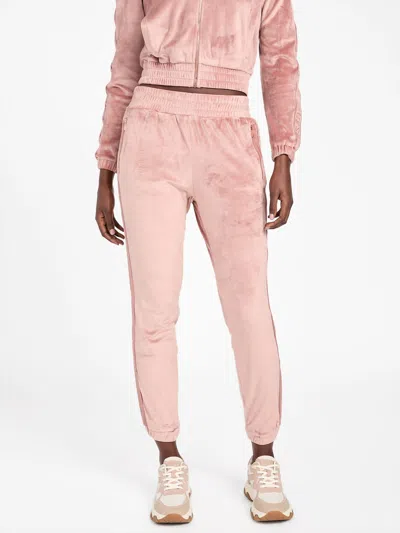 Guess Factory Eco Janess Logo-tape Velour Joggers In Pink
