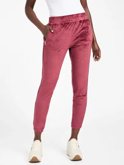 Guess Factory Eco Janess Logo-tape Velour Joggers In Red