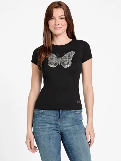 Guess Factory Eco Leah Butterfly Tee In Black