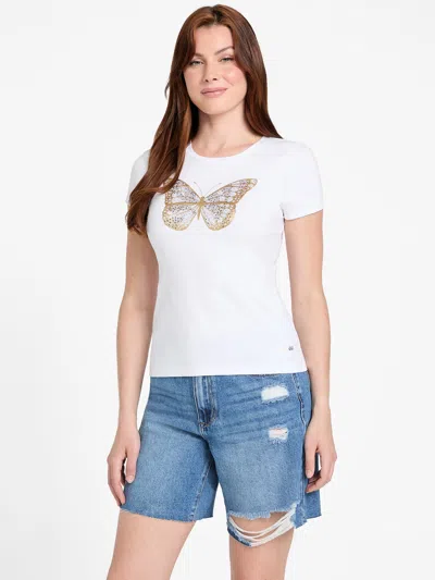 Guess Factory Eco Leah Butterfly Tee In White