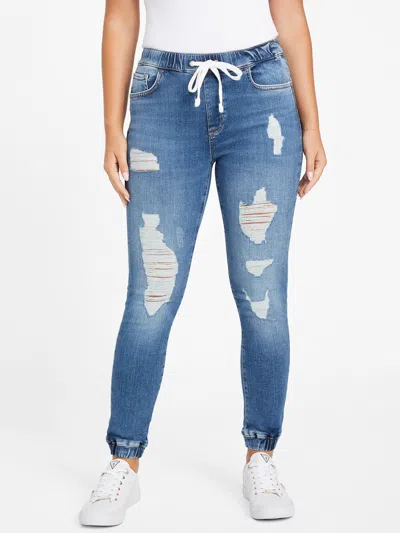 Guess Factory Eco Mary Destroyed Denim Joggers In Blue
