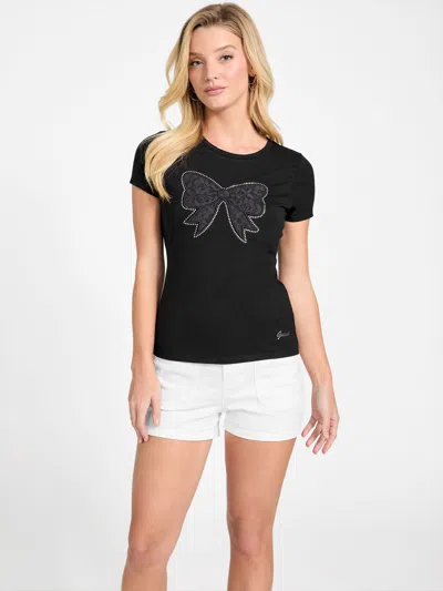 Guess Factory Eco Melany Lace Bow Tee In Black