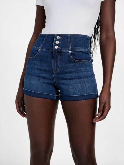 Guess Factory Eco Milan High-rise Denim Corset Shorts In Multi