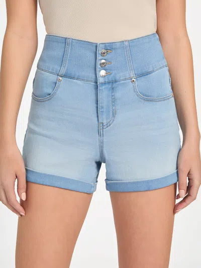 Guess Factory Eco Milan High-rise Denim Corset Shorts In Blue