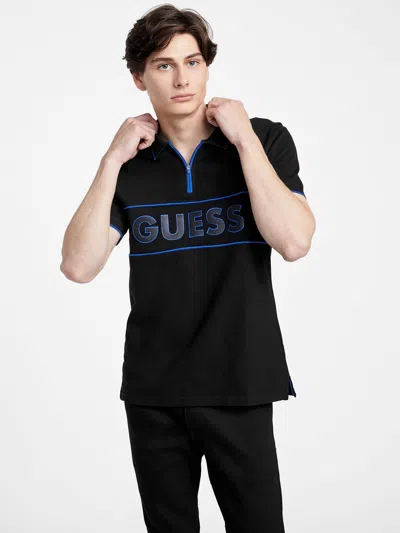 Guess Factory Eco Neil Zip Polo Shirt In Black