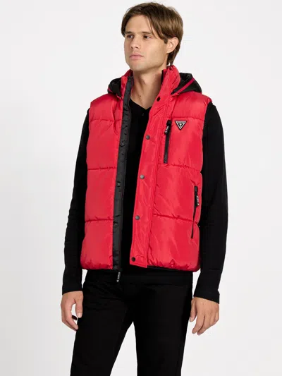 Guess Factory Eco Owen Hooded Puffer Vest In Red