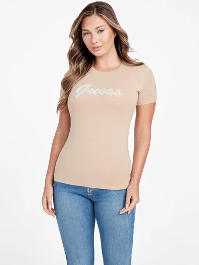 Guess Factory Eco Perla Logo Tee In Beige