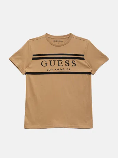 Guess Factory Kids' Eco Rickinson Striped Logo Tee (7-16) In Brown