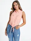 Guess Factory Eco Ruby Tie-front Crop Top In Pink