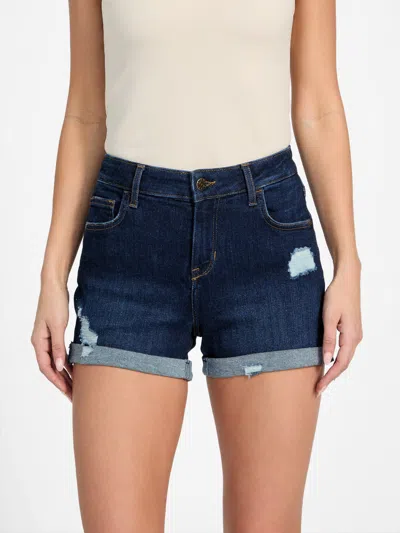 Guess Factory Eco Tamar Mid-rise Cuffed Shorts In Blue