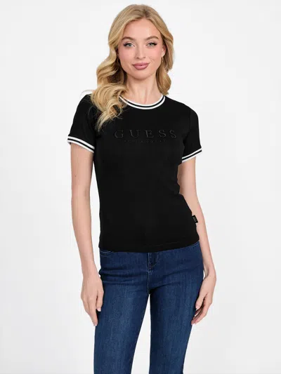 Guess Factory Eco Teddy Logo Tee In Black