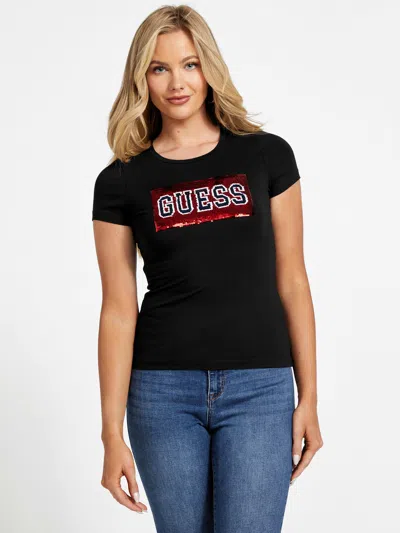 Guess Factory Eco Tippa Sequin Tee In Black