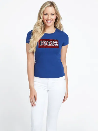 Guess Factory Eco Tippa Sequin Tee In Blue