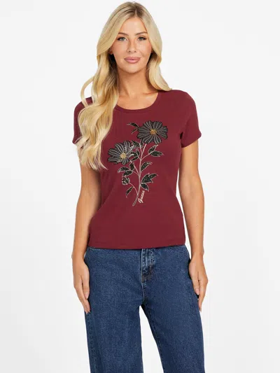 Guess Factory Eco Verona Beaded Crewneck Tee In Burgundy