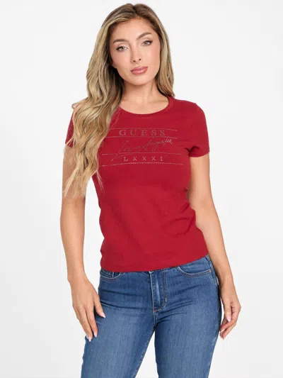 Guess Factory Eco Viktoria Rhinestone Tee In Red