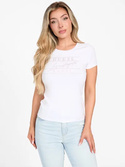 Guess Factory Eco Viktoria Rhinestone Tee In White