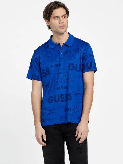 Guess Factory Eddy Logo Polo In Blue