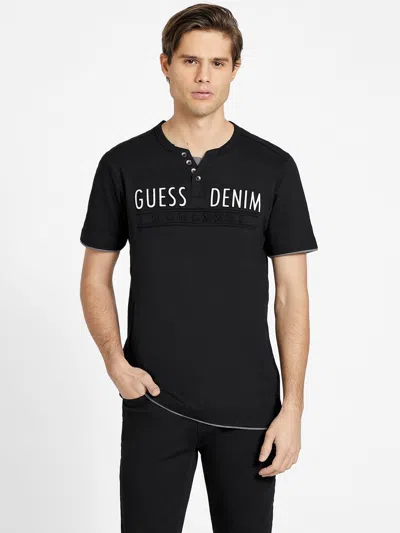 Guess Factory Edgar Henley Logo Tee In Black