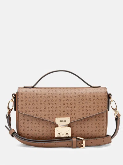Guess Factory Elaina Micro Print Crossbody In Brown