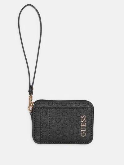 Guess Factory Eldoria Enlarged Logo Small Zip Wristlet Wallet In Gray