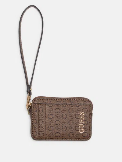 Guess Factory Eldoria Enlarged Logo Small Zip Wristlet Wallet In Pink