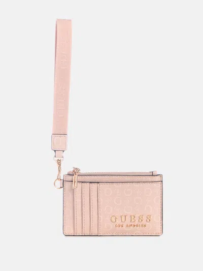 Guess Factory Eldoria Logo Card Case Wristlet In Pink